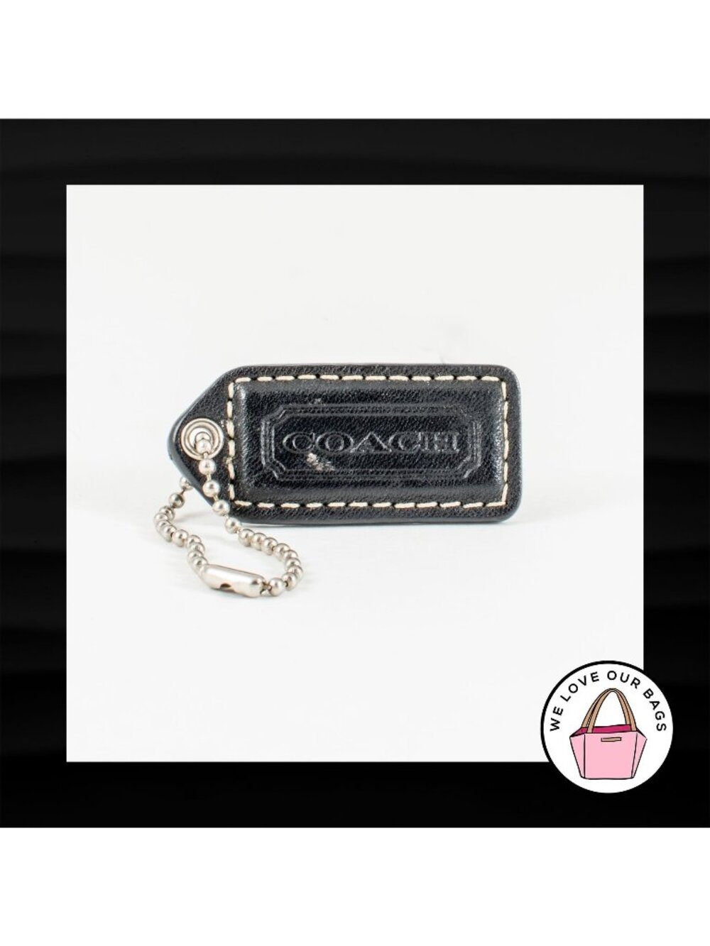 2" Medium COACH BLACK LEATHER KEY FOB BAG CHARM KEYCHAIN HANGTAG TAG